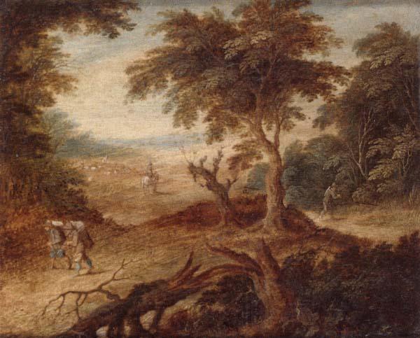 unknow artist A wooded landscape with travellers and a horseman on a track France oil painting art